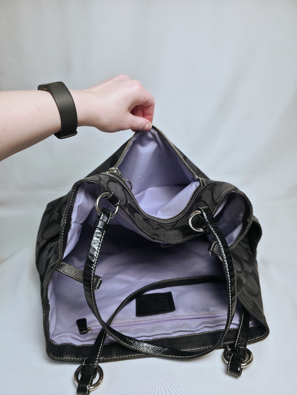 PROJECT Coach Black Canvas Tote 'C' Monogram Huge Shoulder Laptop Diaper Bag Y2K - Picture 11 of 16